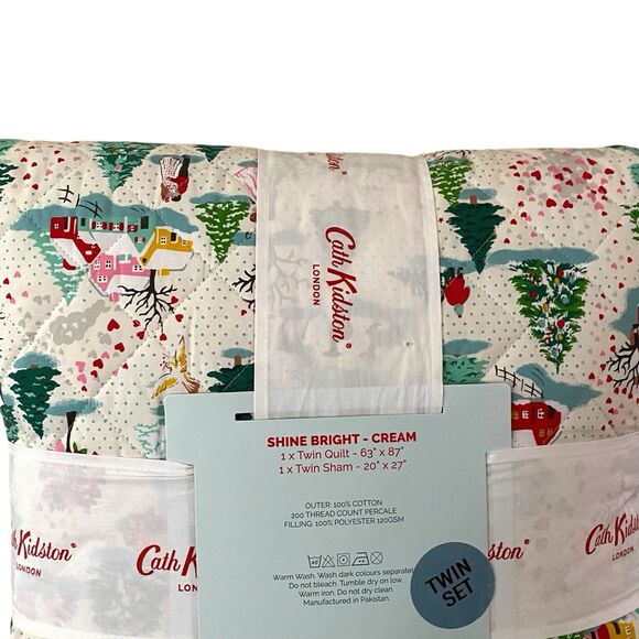 Cath Kidston London Cotton Christmas SHINE BRIGHT Cream Twin Quilt & Sham NWT - Picture 3 of 7